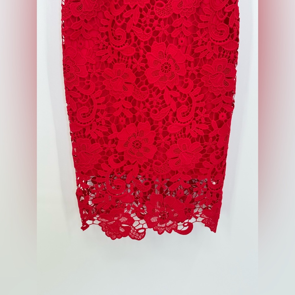 Paper Dolls London Red Lace Off-Shoulder Bodycon Cocktail Floral Lace Dress- 0 P - Picture 7 of 16